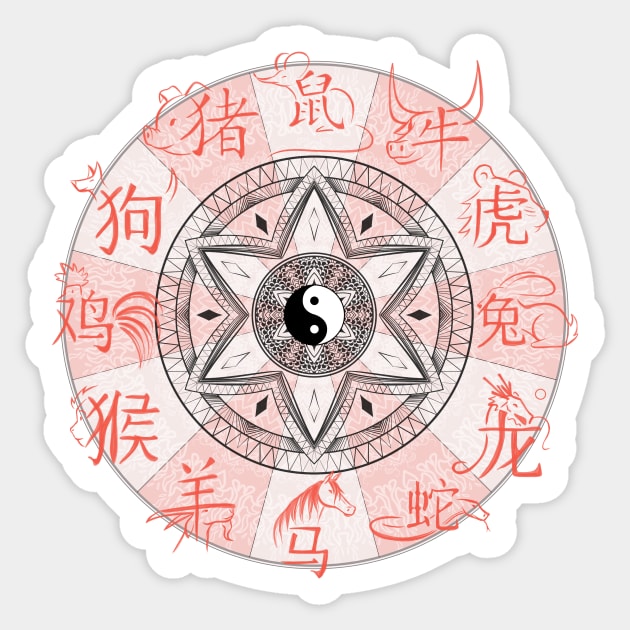 Pantheon - Chinese Zodiac - Kanji Sticker by Red Fody